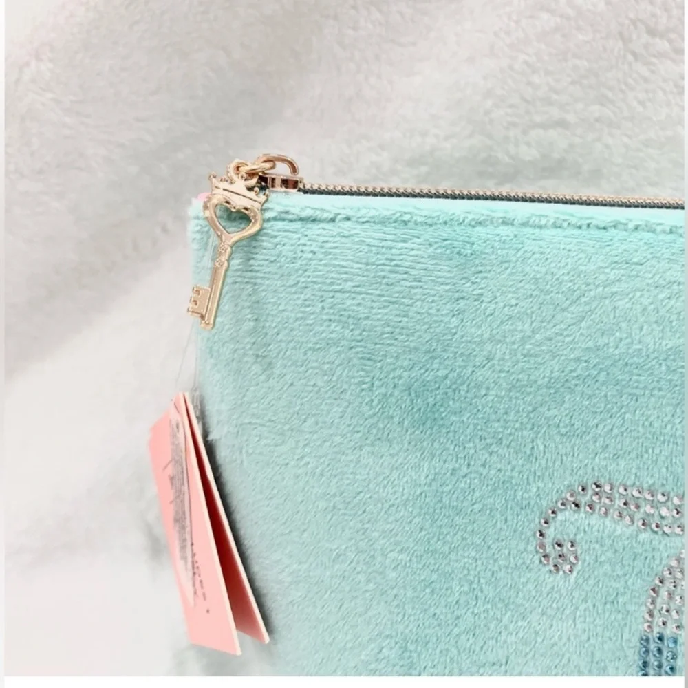 Juicy Couture Aqua Blue Velour ✈️ Travel Makeup Toiletry Cosmetics Bag NWT